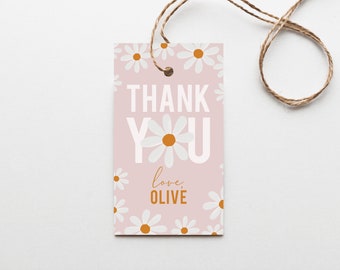 Retro Daisy Thank You Party Favor Tags | Printable Instant Download | Editable Template