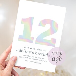Holographic Age Birthday Party Invitations | Printable Instant Download | Editable Template