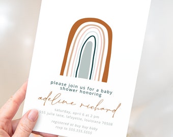 Neutrale Regenbogen Baby shower Einladungen | Printable Instant Download | Bearbeitbare Vorlage