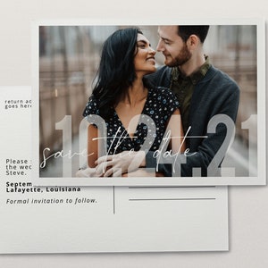 Carte postale moderne Save the Date avec photo | Enregistrer notre date Carte plate |  | de téléchargement instantané imprimable Modèle modifiable