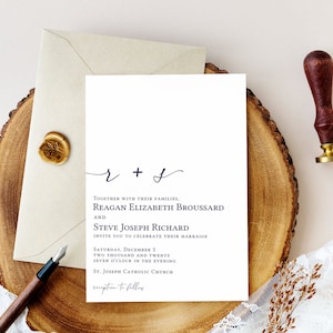 Minimalist Navy Hochzeitseinladungen | Schreibschrift Moderne Initialen Einladungen | Druckbare Sofort-Download | Bearbeitbare Vorlage