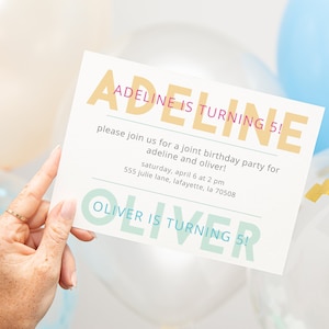 Joint Birthday Party Invitations | Printable Instant Download | Editable Template