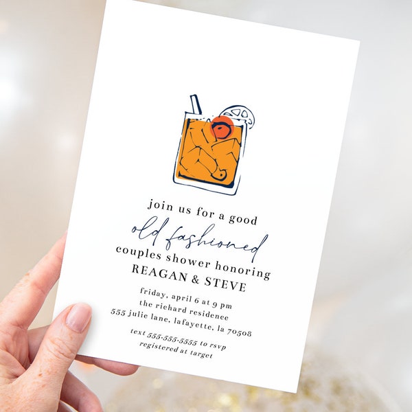 Old Fashioned Couples Shower Invitations | Drink Pun Invites | Printable Instant Download | Editable Template