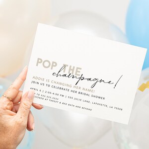 Pop the Champagne Bridal Shower or Engagement Party Invitation | Beige Neutral Invites | Printable Instant Download | Editable Template