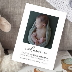 Geburtskarte | Moderne Minimalistische Willkommen Baby | Druckbare Instant Download | Editierbare Vorlage