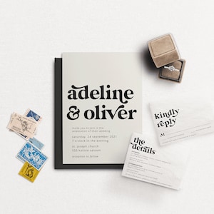 Bold Retro Wedding Invitation Suite / Detalles de la invitación Tarjeta de respuesta RSVP / Descarga instantánea imprimible / Plantilla editable