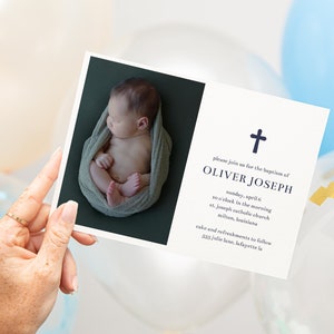 Simple Photo Baptism Invitations | Minimalist Christening Invites | Newborn Picture | Printable Instant Download | Editable Template