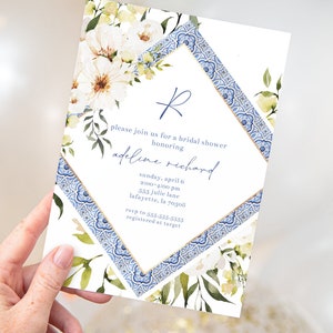 Watercolor Mediterranean Tile & Florals Bridal Shower Invitation | Printable Instant Download | Editable Template