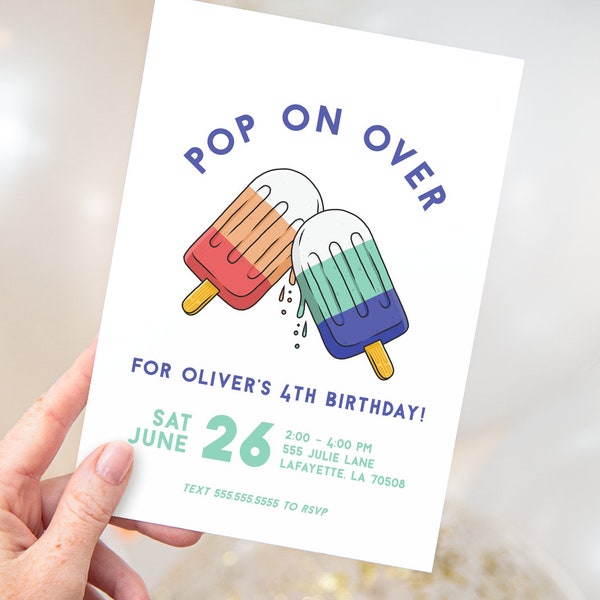 Popsicle Birthday Party Invitation | Summer Pop On Over | Printable Instant Download | EDITABLE TEMPLATE