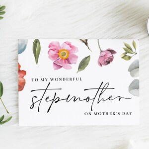 Tarjetas imprimibles del Día de la Madre Madrastra / Acuarela Primavera Florales Madrastra Script Tarjeta Plegada / Descarga Instantánea