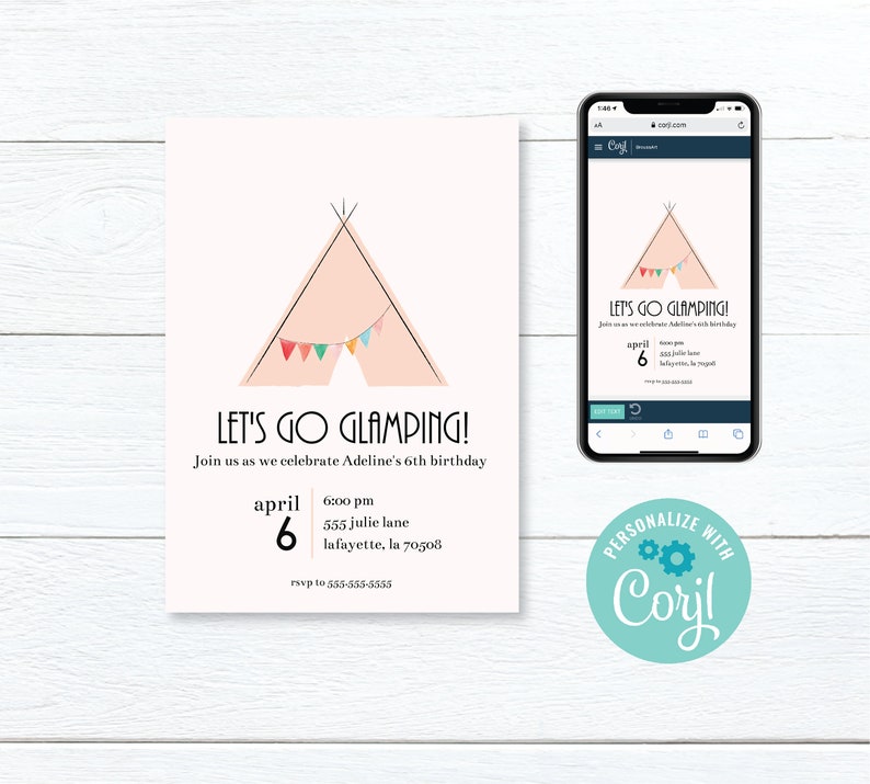 Glamping Party Invitation Instant Download Printable Girl - Etsy Australia