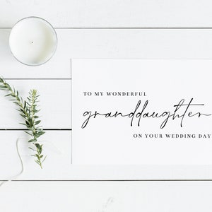 Imprimible a mi maravillosa nieta en su tarjeta del día de la boda / pequeña tarjeta doblada en blanco / descarga instantánea