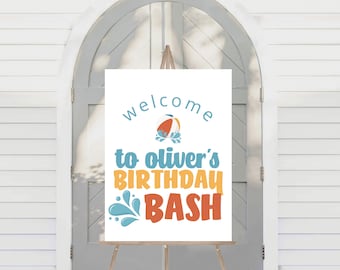 Splish Splash Summer Birthday Bash Welcome Sign | Splash Pad, Waterslide, Pool Party | Printable Instant Download | EDITABLE TEMPLATE