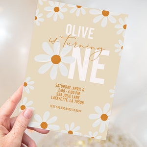 Retro Daisy First Birthday Party Invitations | Printable Instant Download | Editable Template