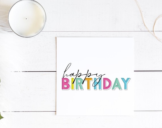printable colorful happy birthday card blank folded card etsy