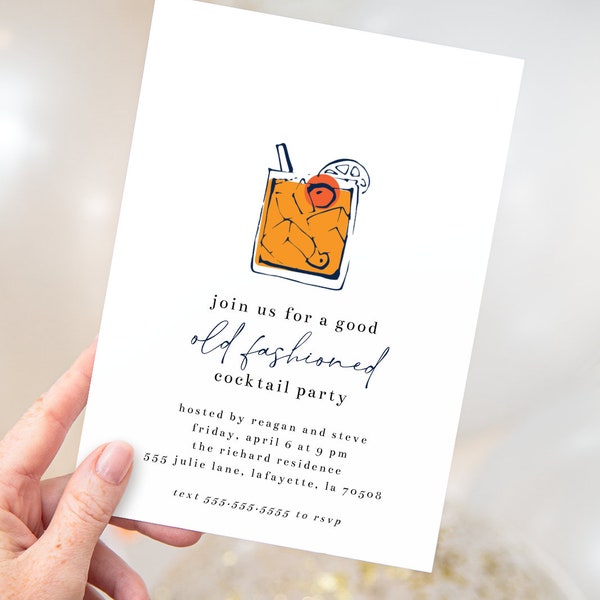 Old Fashioned Cocktail Party Invitations | Drink Pun Invites | Printable Instant Download | Editable Template