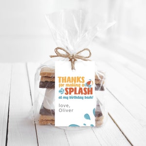 Splish Splash Summer Birthday Party Thank You Favor Tag Splash Pad, Waterslide, Pool Printable Instant Download Editable Template image 1