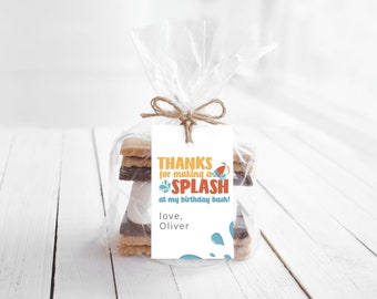 Splish Splash Summer Birthday Party Thank You Favor Tag | Splash Pad, Waterslide, Pool | Printable Instant Download | Editable Template