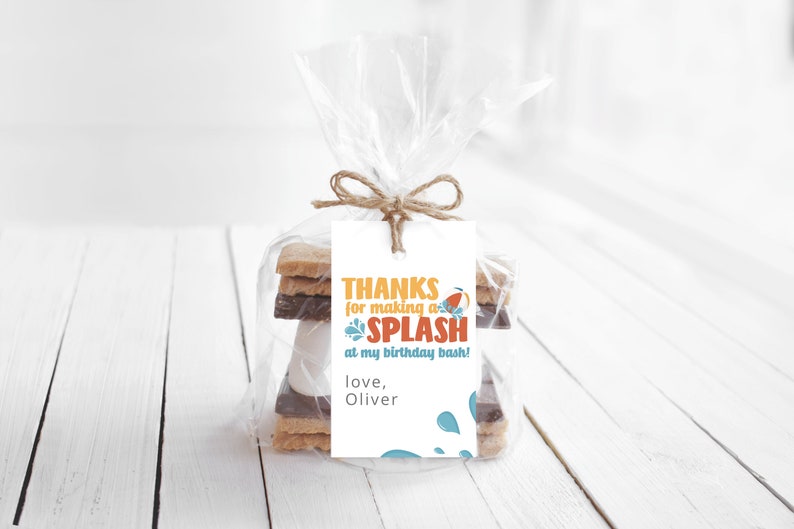 Splish Splash Summer Birthday Party Thank You Favor Tag Splash Pad, Waterslide, Pool Printable Instant Download Editable Template image 1