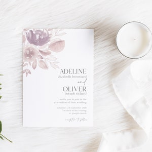 Mauve Floral Wedding Invitations  | Printable Instant Download | Editable Template