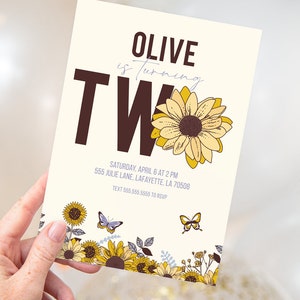 Sonnenblumen Zweite Geburtstag Party Einladungen | Druckbare Instant Download | Editierbare Vorlage