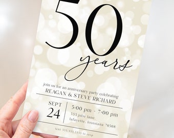 Anniversary Party Invitations | Champagne 40th, 50th, 60th Anniversary Invite | Printable Instant Download | Editable Template