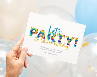 Invitaciones simples a la fiesta de cumpleaños Tie-Dye / Descarga instantánea imprimible / Plantilla editable