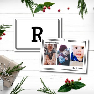 Simple Modern Family Photo Christmas Cards | 3 Picture Holiday Cards | Printable Instant Download | Editable Template