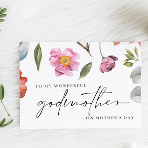 Cartões imprimíveis do dia das mães da madrinha | roteiro floral do primavera da aguarela cartão dobrado | Download instantâneo