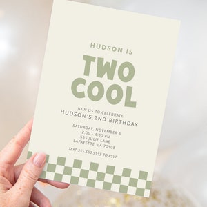 Two Cool Checkered Second Birthday Party Invitations | Printable Instant Download | Editable Template