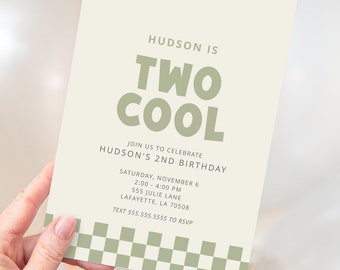 Two Cool Checkered Second Birthday Party Invitations | Printable Instant Download | Editable Template