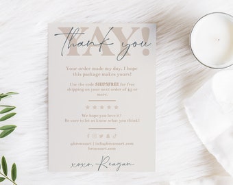 Personalisierte Small Business Drop In Karten | Bearbeitbare Yay Thank You Verpackungskarten | Etsy Boutique Branding | Druckbare Sofort-Download