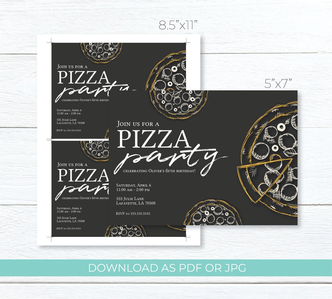 Pizza Party Birthday Party Invitations Printable Instant - Etsy