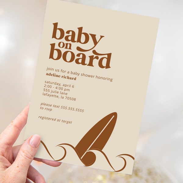 Baby on Board Baby Shower Party Invitations | Retro Surf Invite | Printable Instant Download | Editable Template