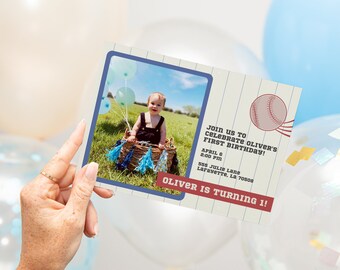 Convite de aniversário imprimível do basebol do vintage de <br> Crie Seu Próprio Produto! Download instantâneo | convite de festa da foto | Festa de beisebol masculino