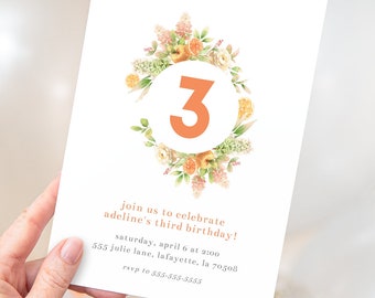 Citrus Birthday Party Invitation | Watercolor Fruit Oranges  | Printable Instant Download | Editable Template