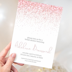 Rose Gold Glitter Bridal Shower Invitations | Printable Instant Download | Editable Template