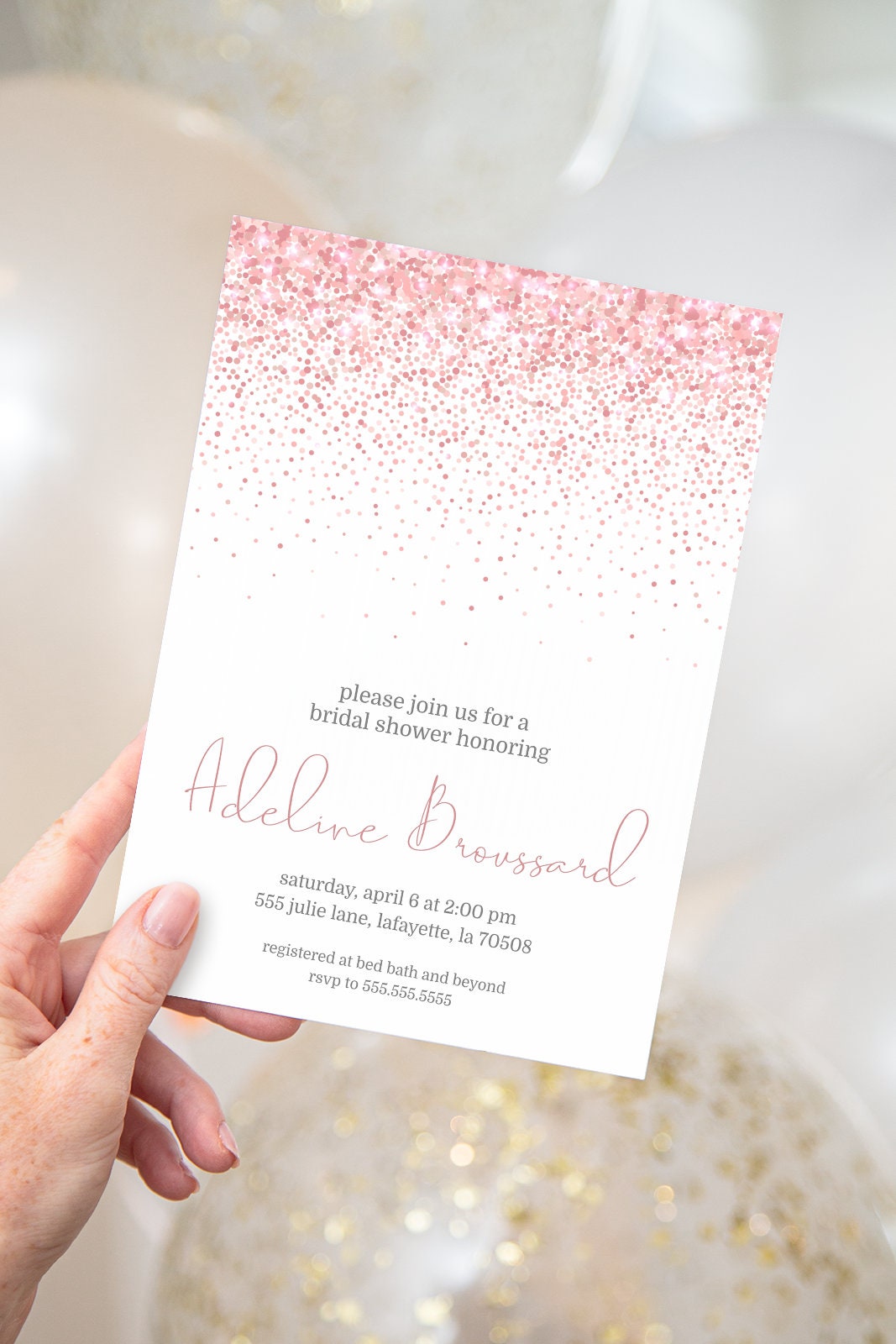 Rose Gold Glitter Bridal Shower Invitations