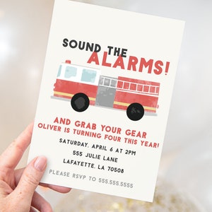 Printable Watercolor Firetruck Birthday Party Invitation | Instant Download | Edit & Print