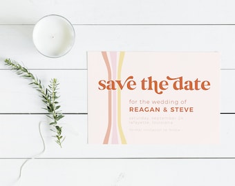 Bright Retro Save the Date Card | Printable Instant Download | Editable Template