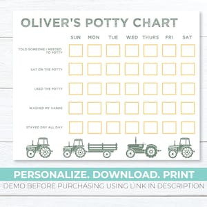 Tractor Potty Training Chart Editable Toilet Training Tracker Printable Instant Download image 1