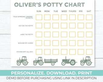 Tractor Potty Training Chart | Editable Toilet Training Tracker | Printable Instant Download