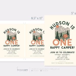 One Happy Camper First Birthday Party Invitations Printable Instant Download Editable Template image 4