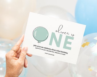 Convites de aniversário personalizados para menino, com estampa de balões, para imprimir instantaneamente.