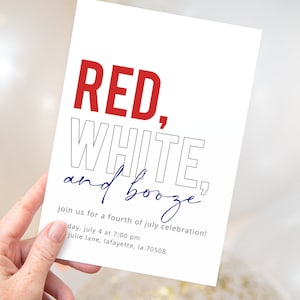 Red White & Booze Fourth of July Party Invitations | Printable Instant Download | Editable Template