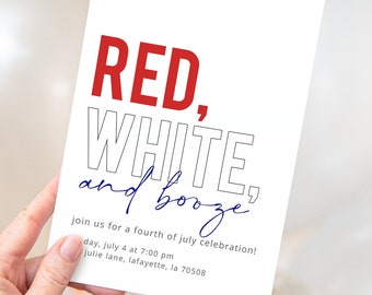 Red White & Booze Fourth of July Party Invitations | Printable Instant Download | Editable Template
