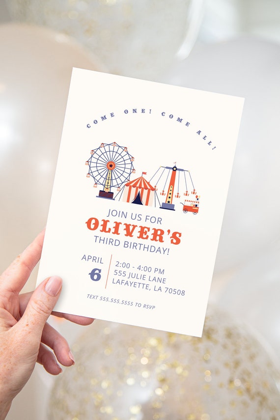 Carnival Birthday Party Invitation | Circus Theme Kids Party | Printable Editable Corjl Template