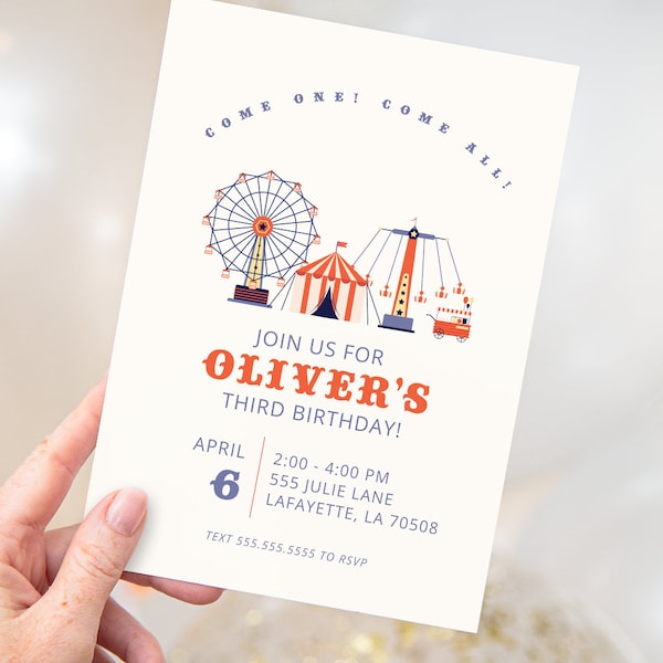 Cute Carnival Birthday Party Invitation | Simple Circus Invite | Printable Instant Download | Editable Template