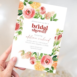 Summer Floral Bridal Shower Invitation | Bright Watercolor Fruit | Printable Instant Download | Editable Template