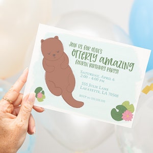 Invitación a la fiesta de cumpleaños de la nutria imprimible / Descarga digital imprimible